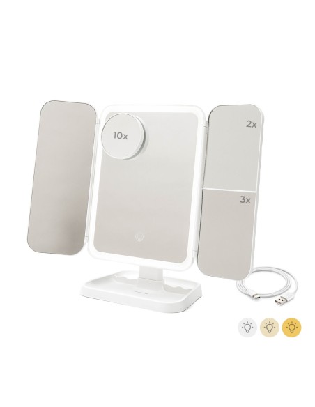 Miroir triptyque LED rechargeable – Lumineux et précis