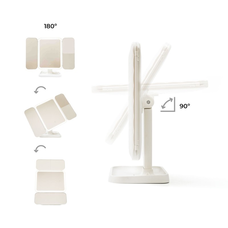 Miroir triptyque LED rechargeable – Lumineux et précis
