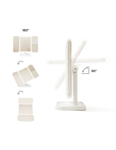 Miroir triptyque LED rechargeable – Lumineux et précis