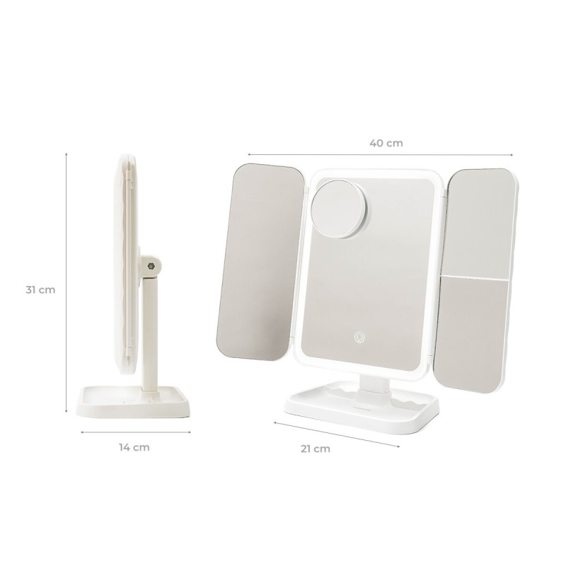 Miroir triptyque LED rechargeable – Lumineux et précis