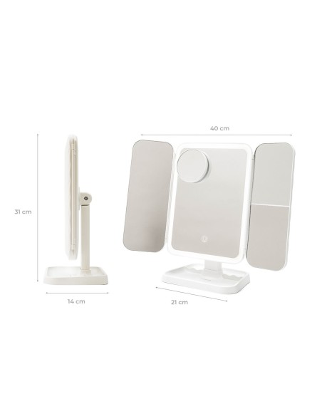 Miroir triptyque LED rechargeable – Lumineux et précis
