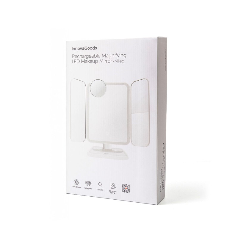 Miroir triptyque LED rechargeable – Lumineux et précis