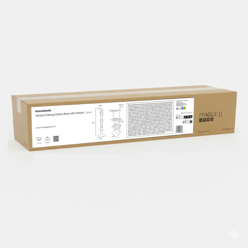 Étendoir Pliant Vertical à Roulettes Dolver InnovaGoods 24 Barres