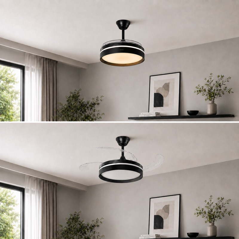 Ventilateur plafond LED rétractable InnovaGoods – Silence, lumière & 6 vitesses
