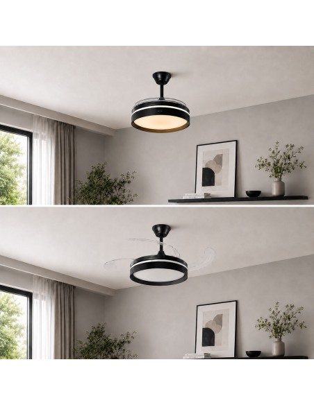 Ventilateur plafond LED rétractable InnovaGoods – Silence, lumière & 6 vitesses