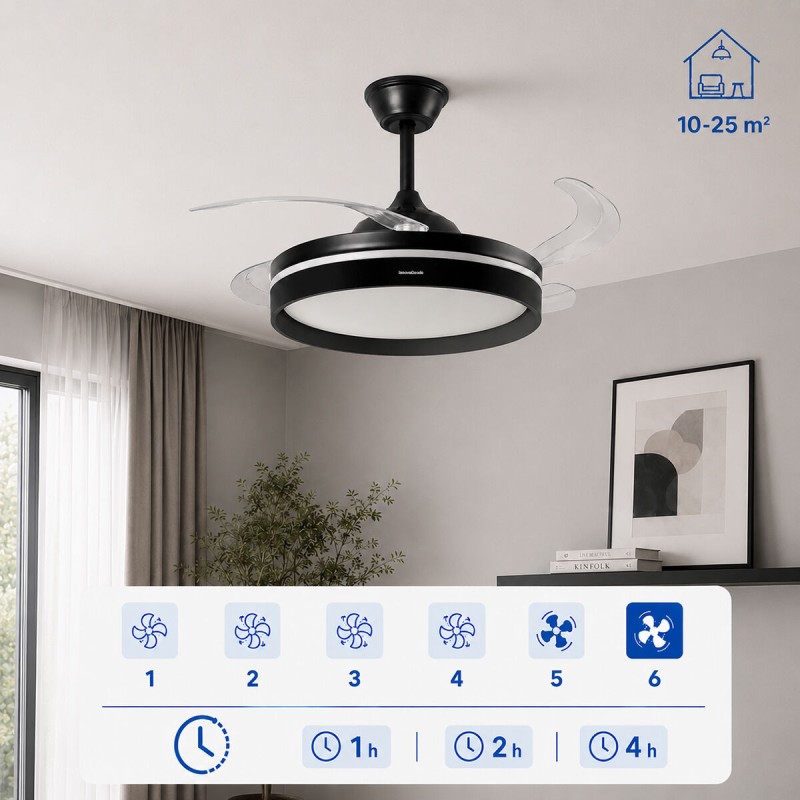 Ventilateur plafond LED rétractable InnovaGoods – Silence, lumière & 6 vitesses