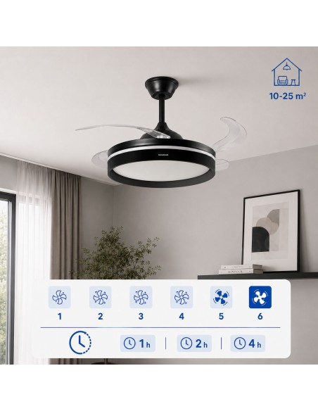 Ventilateur plafond LED rétractable InnovaGoods – Silence, lumière & 6 vitesses