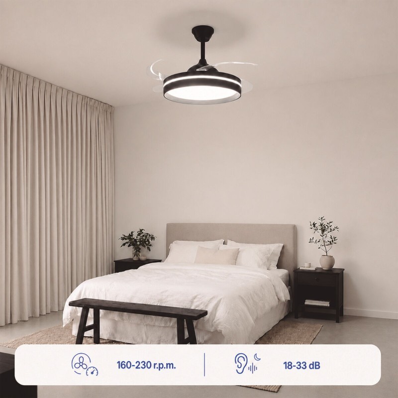 Ventilateur plafond LED rétractable InnovaGoods – Silence, lumière & 6 vitesses