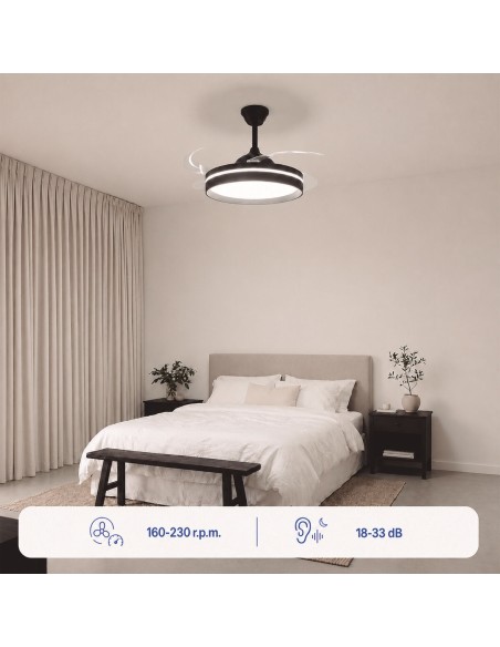 Ventilateur plafond LED rétractable InnovaGoods – Silence, lumière & 6 vitesses