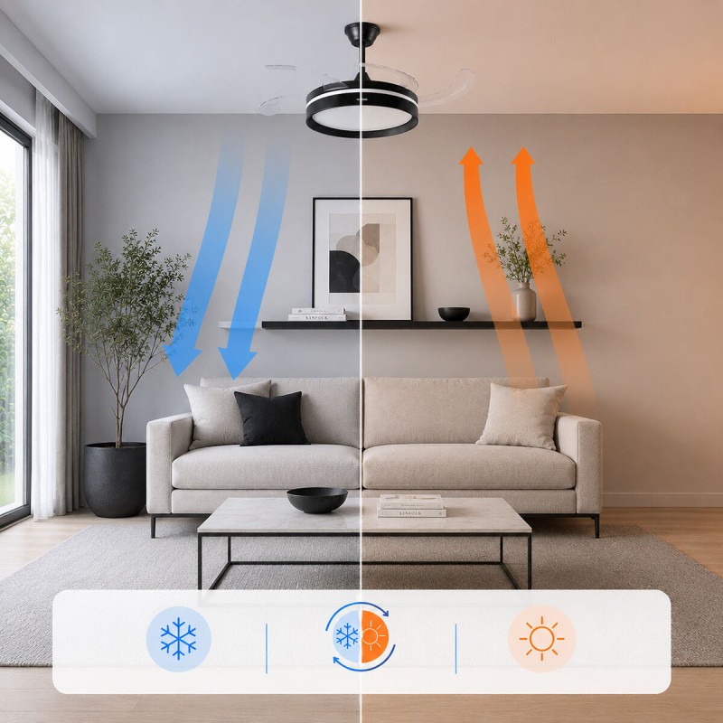 Ventilateur plafond LED rétractable InnovaGoods – Silence, lumière & 6 vitesses