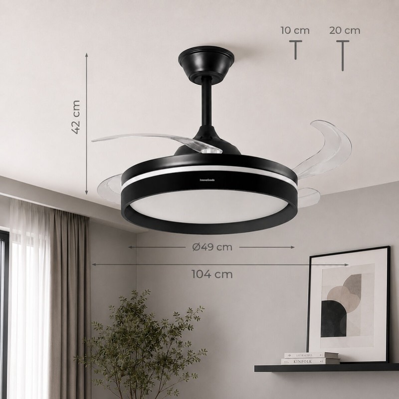 Ventilateur plafond LED rétractable InnovaGoods – Silence, lumière & 6 vitesses