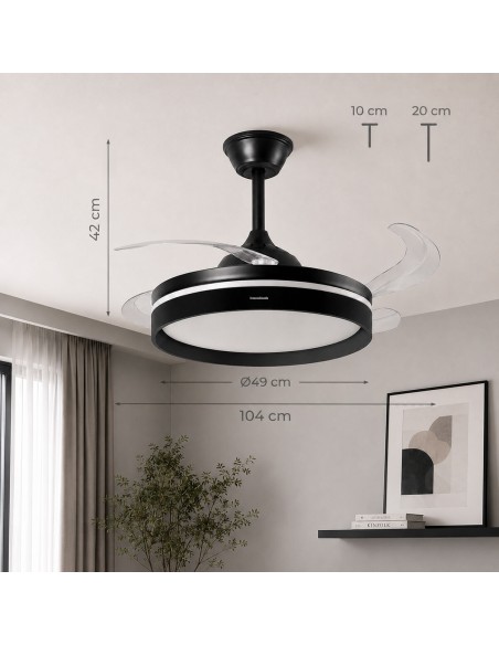 Ventilateur plafond LED rétractable InnovaGoods – Silence, lumière & 6 vitesses