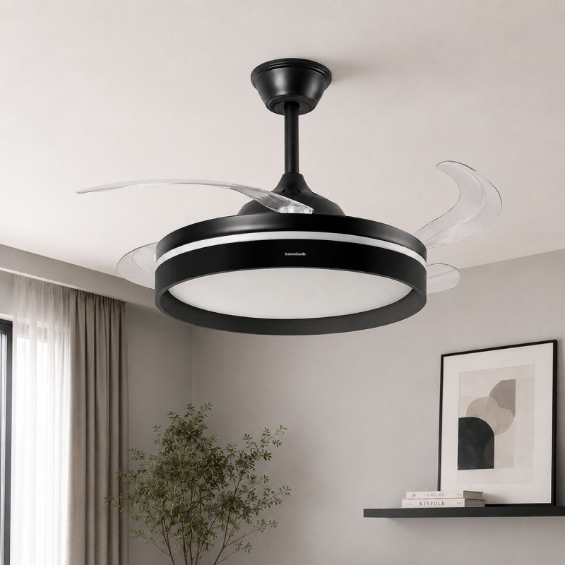 Ventilateur plafond LED rétractable InnovaGoods – Silence, lumière & 6 vitesses