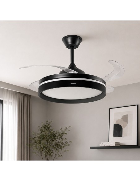 Ventilateur plafond LED rétractable InnovaGoods – Silence, lumière & 6 vitesses