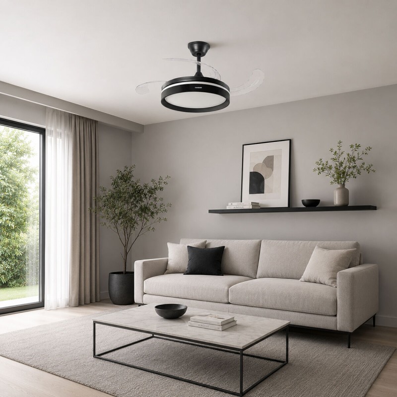 Ventilateur plafond LED rétractable InnovaGoods – Silence, lumière & 6 vitesses