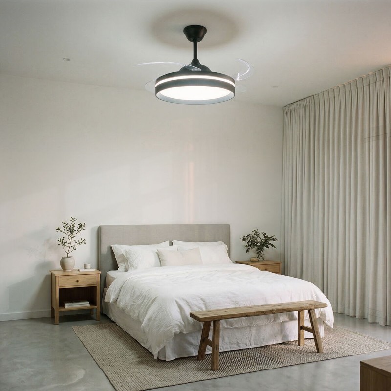 Ventilateur plafond LED rétractable InnovaGoods – Silence, lumière & 6 vitesses