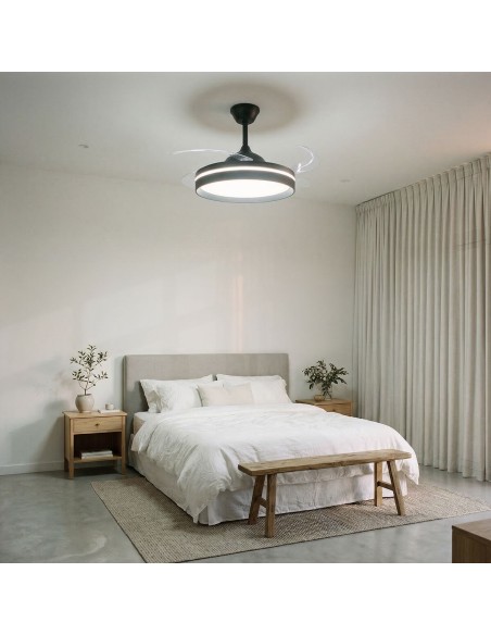 Ventilateur plafond LED rétractable InnovaGoods – Silence, lumière & 6 vitesses