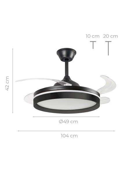 Ventilateur plafond LED rétractable InnovaGoods – Silence, lumière & 6 vitesses