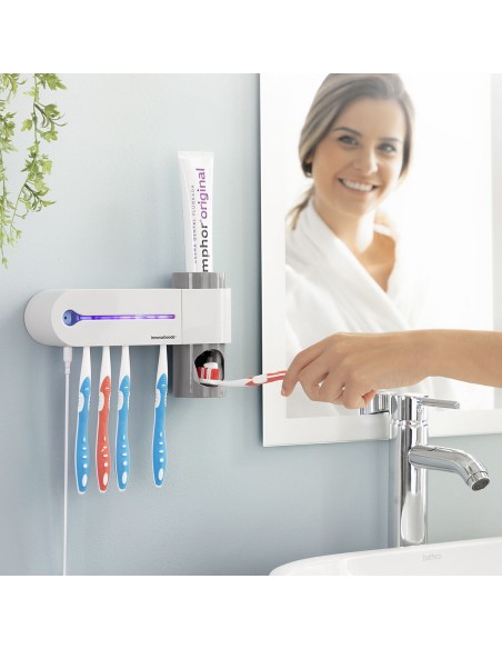 Stérilisateur Brosse à Dents UV avec Support et Distributeur de Dentifrice Smiluv InnovaGoods
