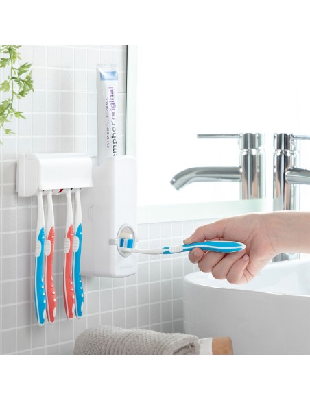 Distributeur de dentifrice Diseeth avec porte‑brosses – Hygiénique et mural