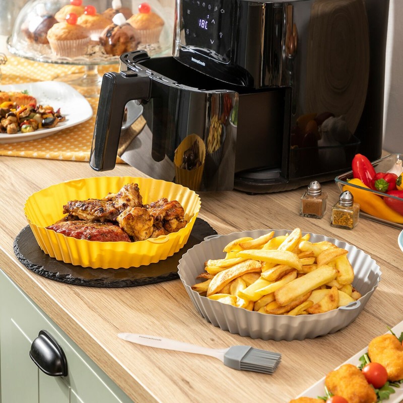 Paniers silicone + pinceau pour friteuse à air (lot de 2) – Anti‑adhésifs