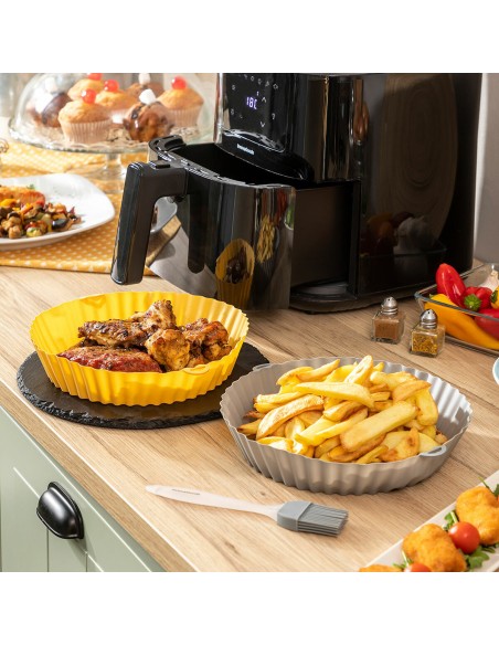 Paniers silicone + pinceau pour friteuse à air (lot de 2) – Anti‑adhésifs
