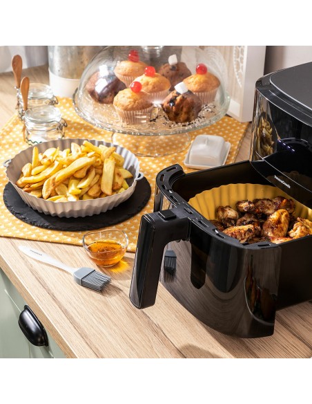 Paniers silicone + pinceau pour friteuse à air (lot de 2) – Anti‑adhésifs
