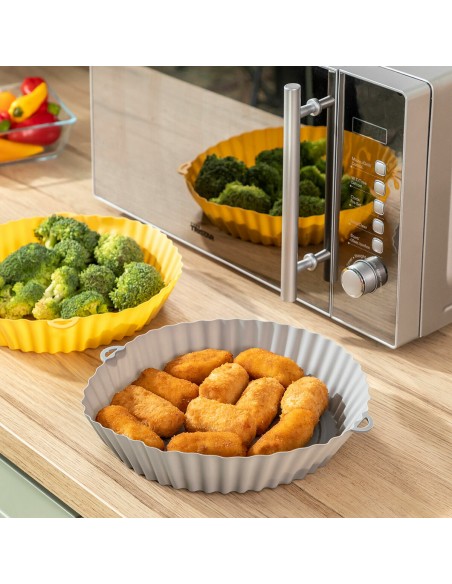 Paniers silicone + pinceau pour friteuse à air (lot de 2) – Anti‑adhésifs