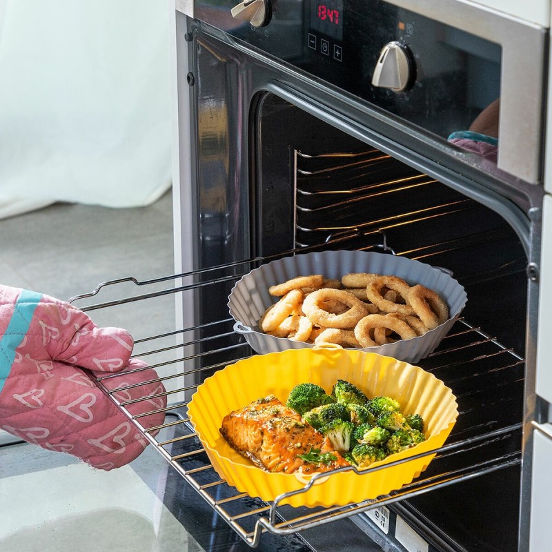 Paniers silicone + pinceau pour friteuse à air (lot de 2) – Anti‑adhésifs