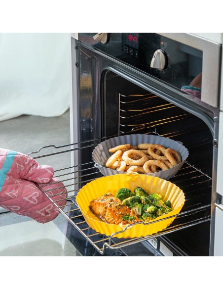 Paniers silicone + pinceau pour friteuse à air (lot de 2) – Anti‑adhésifs