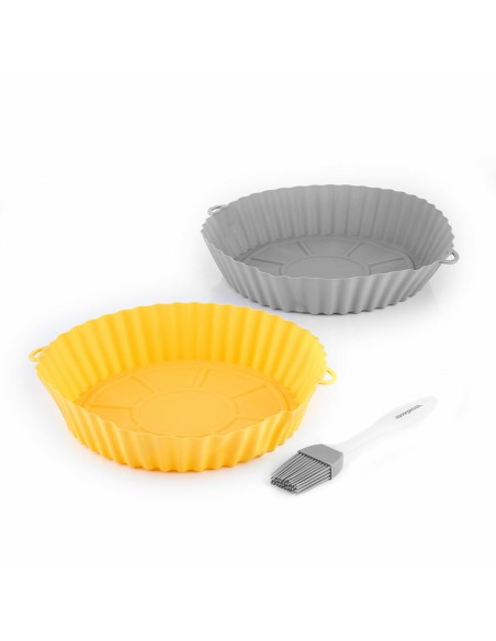 Paniers silicone + pinceau pour friteuse à air (lot de 2) – Anti‑adhésifs