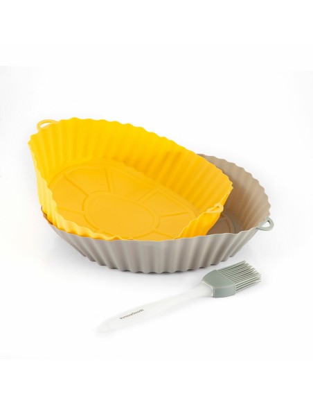 Paniers silicone + pinceau pour friteuse à air (lot de 2) – Anti‑adhésifs