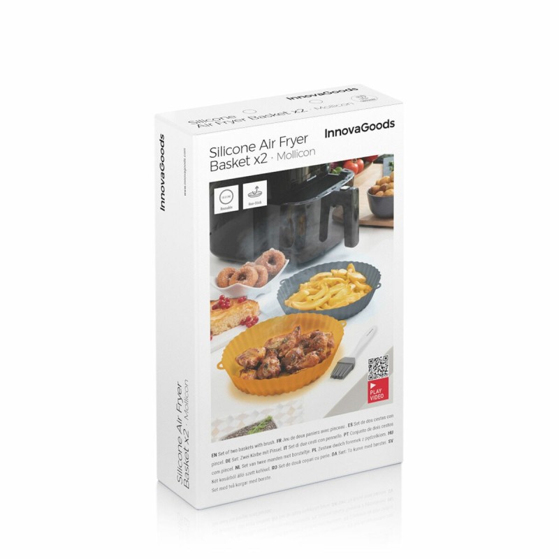 Paniers silicone + pinceau pour friteuse à air (lot de 2) – Anti‑adhésifs